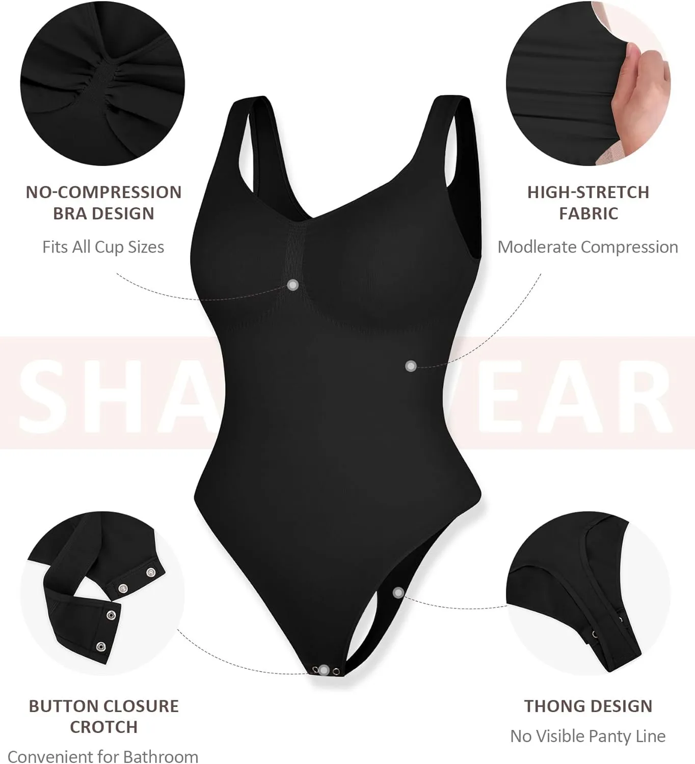 FeelinGirl Shapewear Bodysuits for Women Tummy Control, Thong Seamless Body Suits Sculpting Snatched Waist Body Shaper