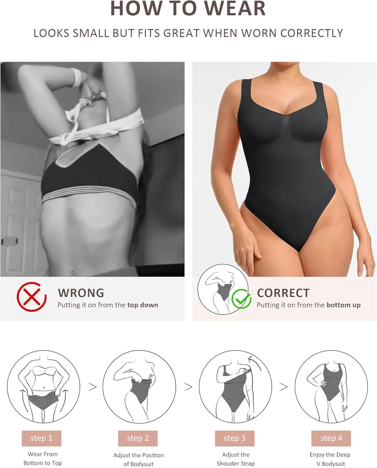 FeelinGirl Shapewear Bodysuits for Women Tummy Control, Thong Seamless Body Suits Sculpting Snatched Waist Body Shaper