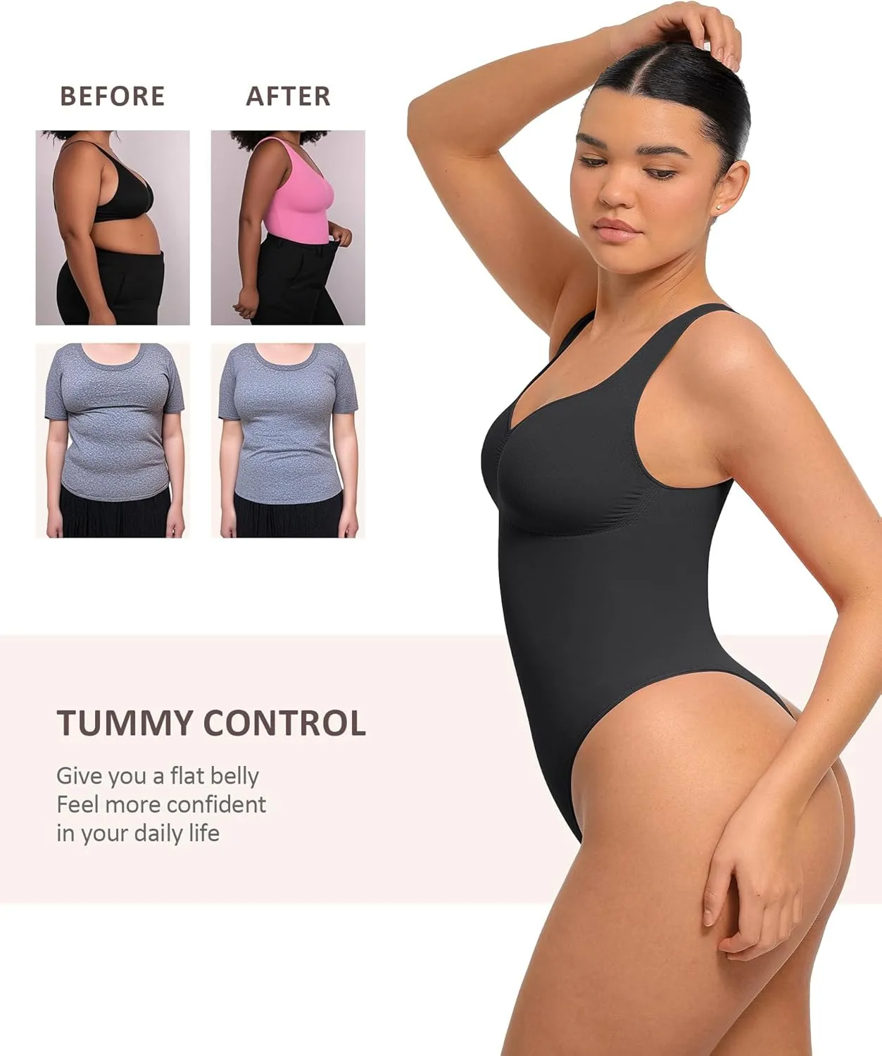 FeelinGirl Shapewear Bodysuits for Women Tummy Control, Thong Seamless Body Suits Sculpting Snatched Waist Body Shaper