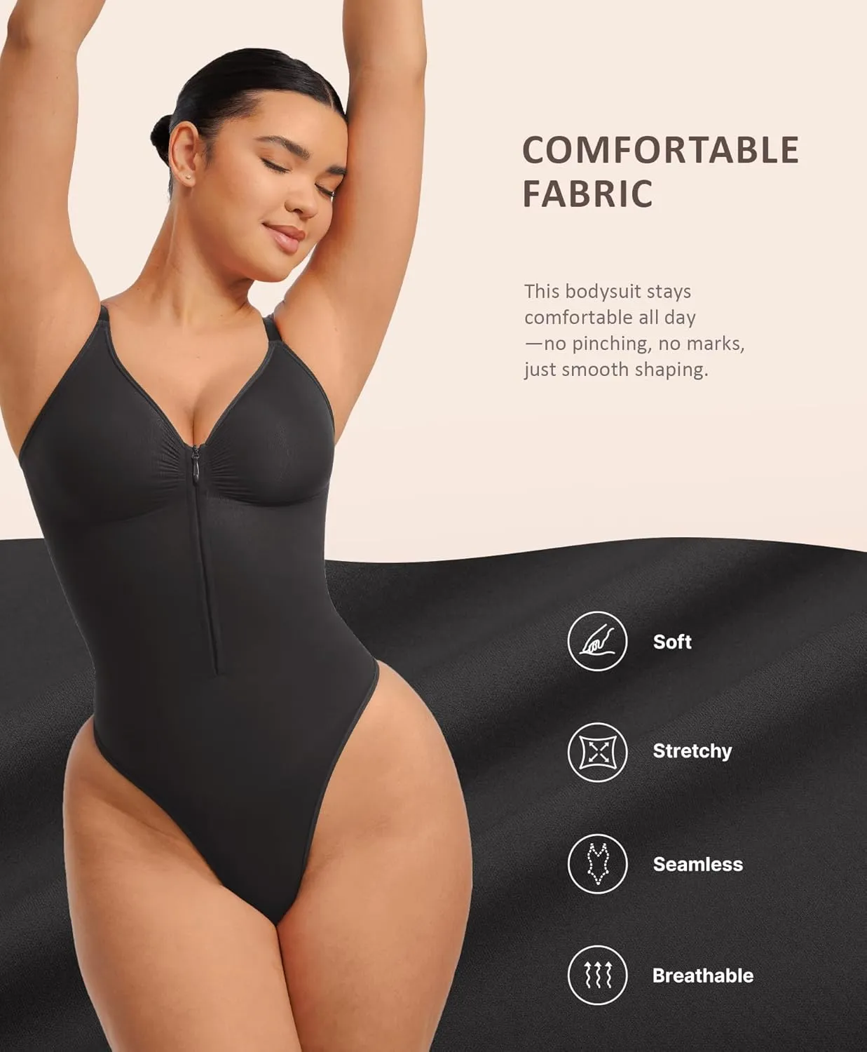 FeelinGirl Shapewear Bodysuits Tummy Control for Women: Seamless Zip-Up Thong Snatched Waist Body Suit V Neck Body Shaper