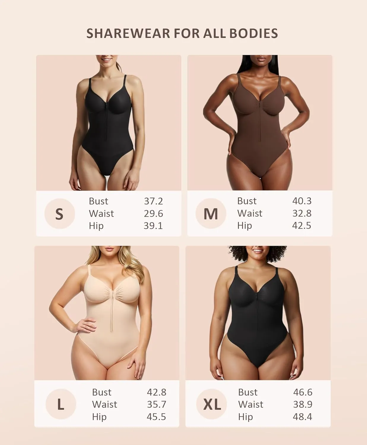 FeelinGirl Shapewear Bodysuits Tummy Control for Women: Seamless Zip-Up Thong Snatched Waist Body Suit V Neck Body Shaper