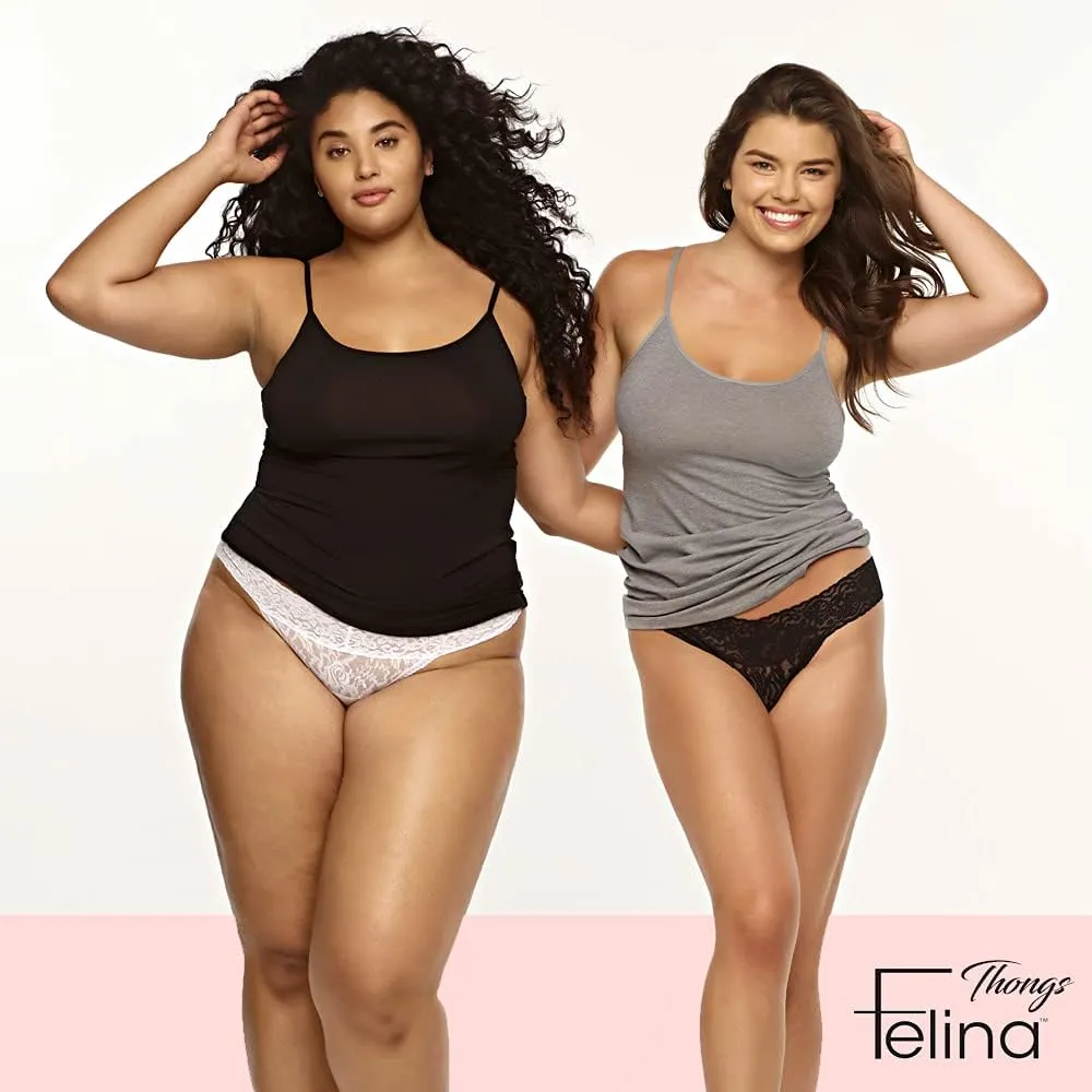 Felina Stretchy Lace Low Rise Thong - Sexy Underwear for Women, Thongs for Women, Seamless Panties for Women (6-Pack)