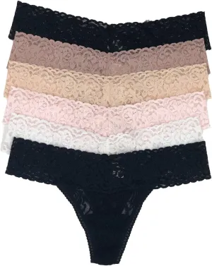 Felina Stretchy Lace Low Rise Thong - Sexy Underwear for Women, Thongs for Women, Seamless Panties for Women (6-Pack)