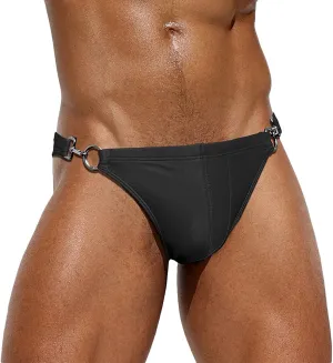 FEOYA Men’s Swim Briefs Low Rise Bikini Swimwear Solid Quick Dry Swimsuit Athletic Surfing Suit with Buckle