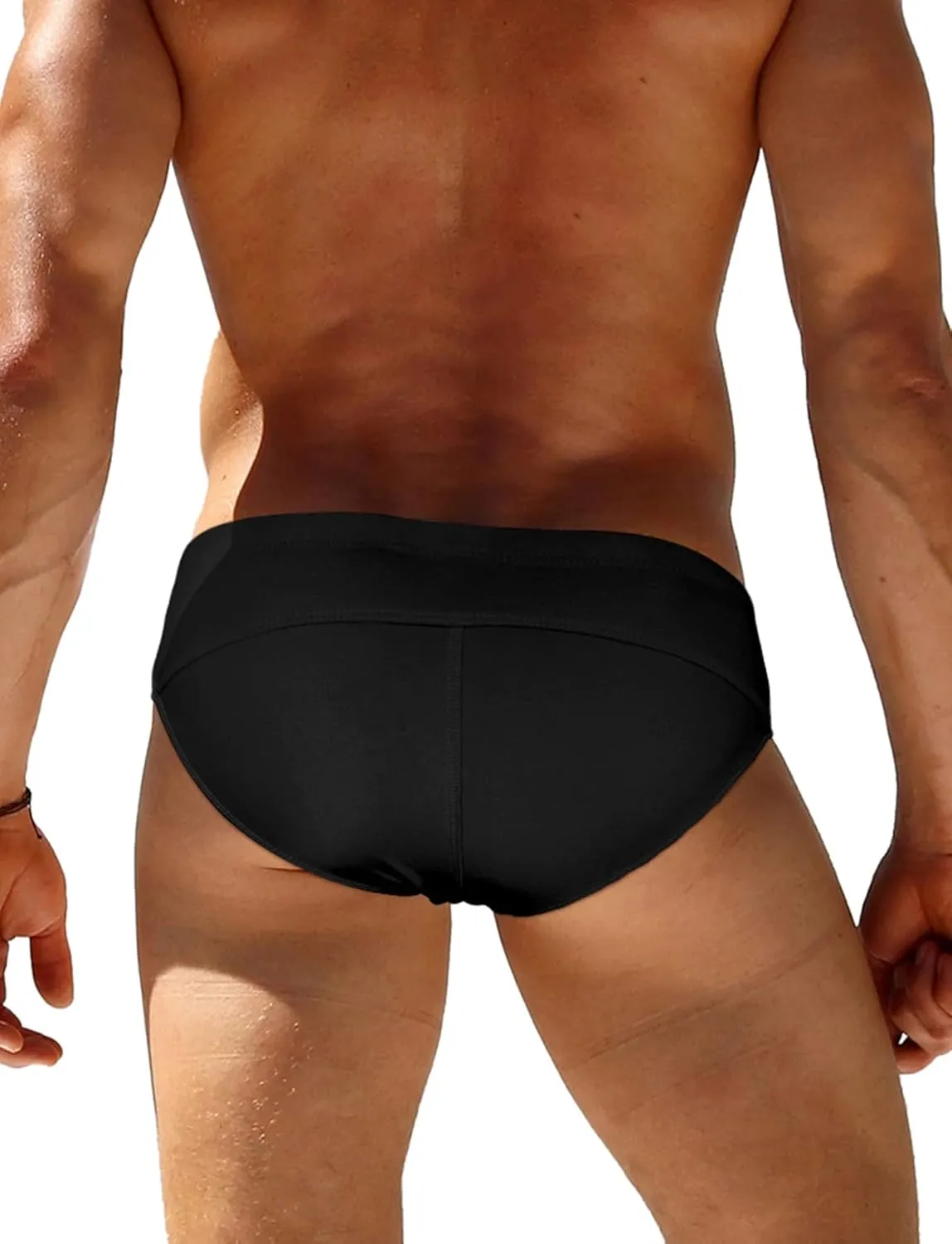 FEOYA Men’s Swim Briefs Low Rise Bikini Swimwear Solid Quick Dry Swimsuit Athletic Surfing Suit with Buckle