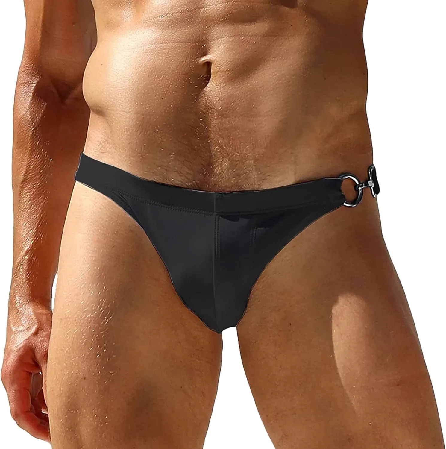 FEOYA Men’s Swim Briefs Low Rise Bikini Swimwear Solid Quick Dry Swimsuit Athletic Surfing Suit with Buckle