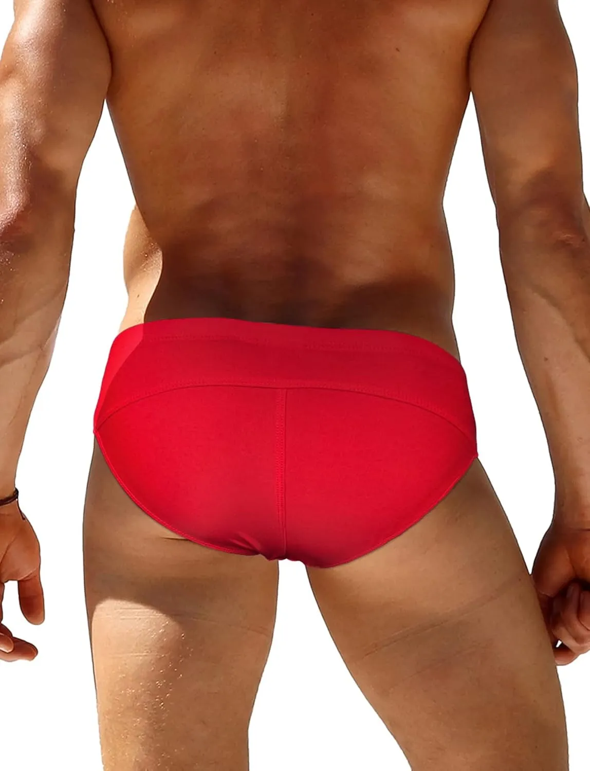 FEOYA Men’s Swim Briefs Low Rise Bikini Swimwear Solid Quick Dry Swimsuit Athletic Surfing Suit with Buckle