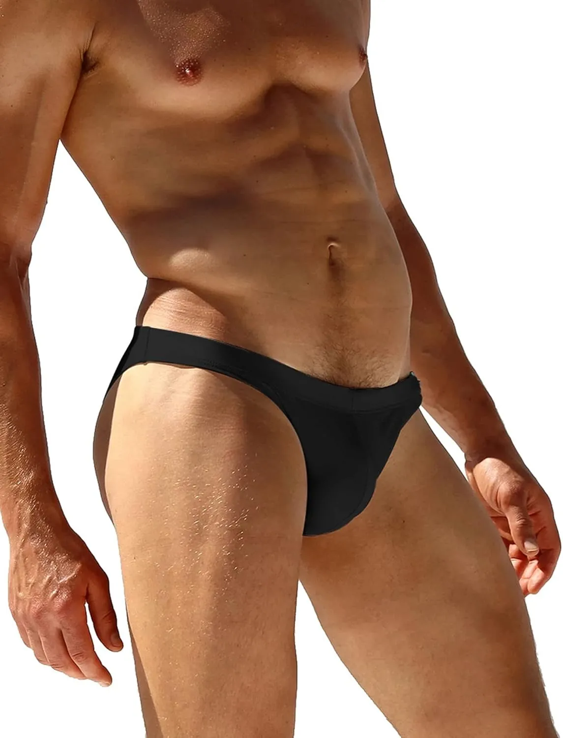 FEOYA Men’s Swim Briefs Low Rise Bikini Swimwear Solid Quick Dry Swimsuit Athletic Surfing Suit with Buckle