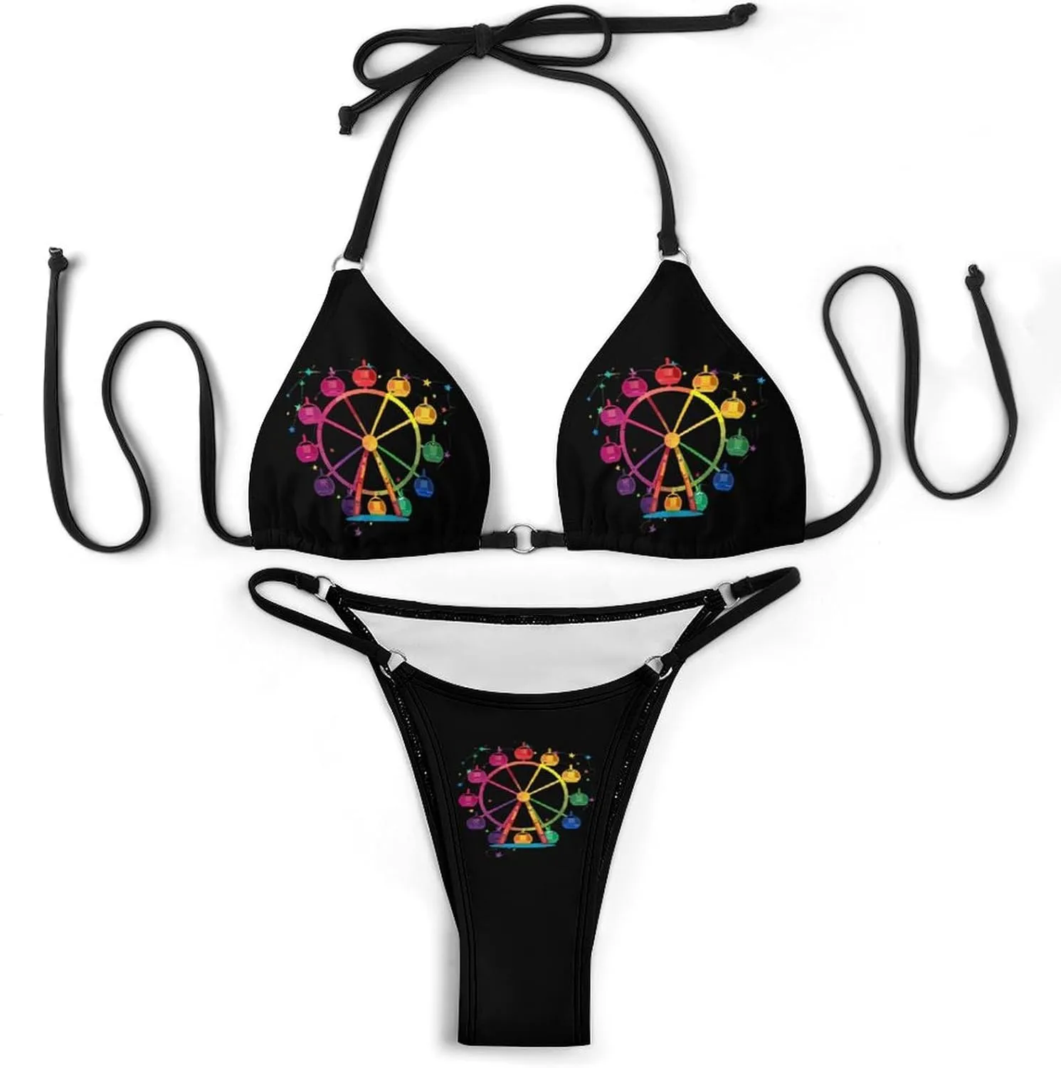 Ferris Wheel Ride Carnival Bikini Set for Women Sexy Triangle Bathing Suit Low Rise Thong 2 Piece Swimsuits