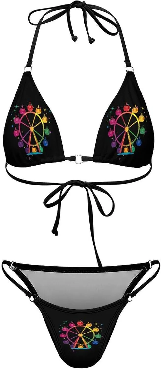 Ferris Wheel Ride Carnival Bikini Set for Women Sexy Triangle Bathing Suit Low Rise Thong 2 Piece Swimsuits
