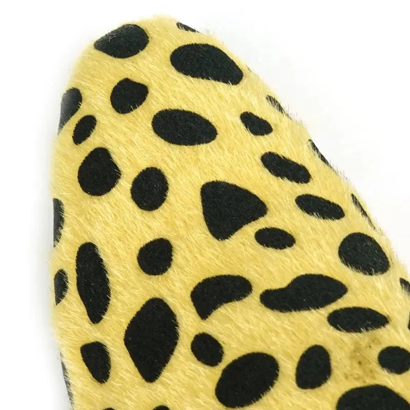 Fiesso FI-7532 Black Gold Leopard Print Pony Hair Slip On Loafers