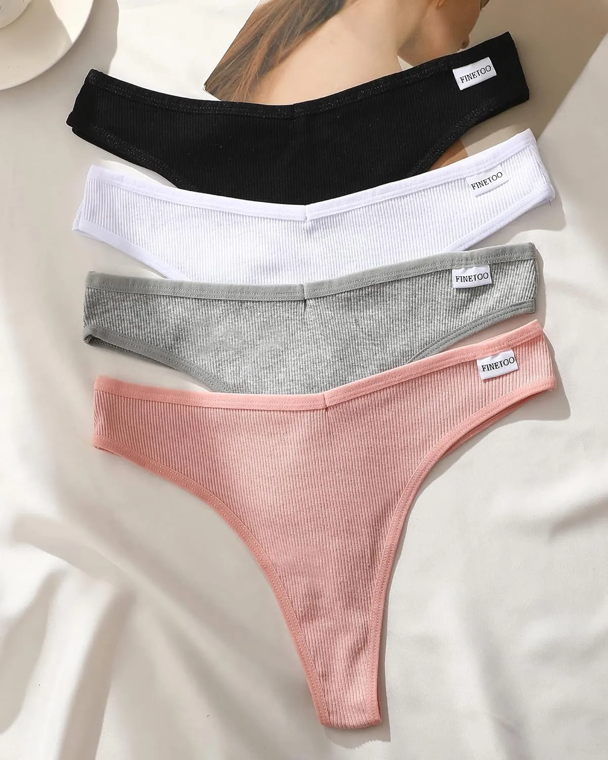 FINETOO 10 Pack Thongs for Women Cotton Underwear V String Breathable Stretch Hipster Sexy Thong Panties S-XL