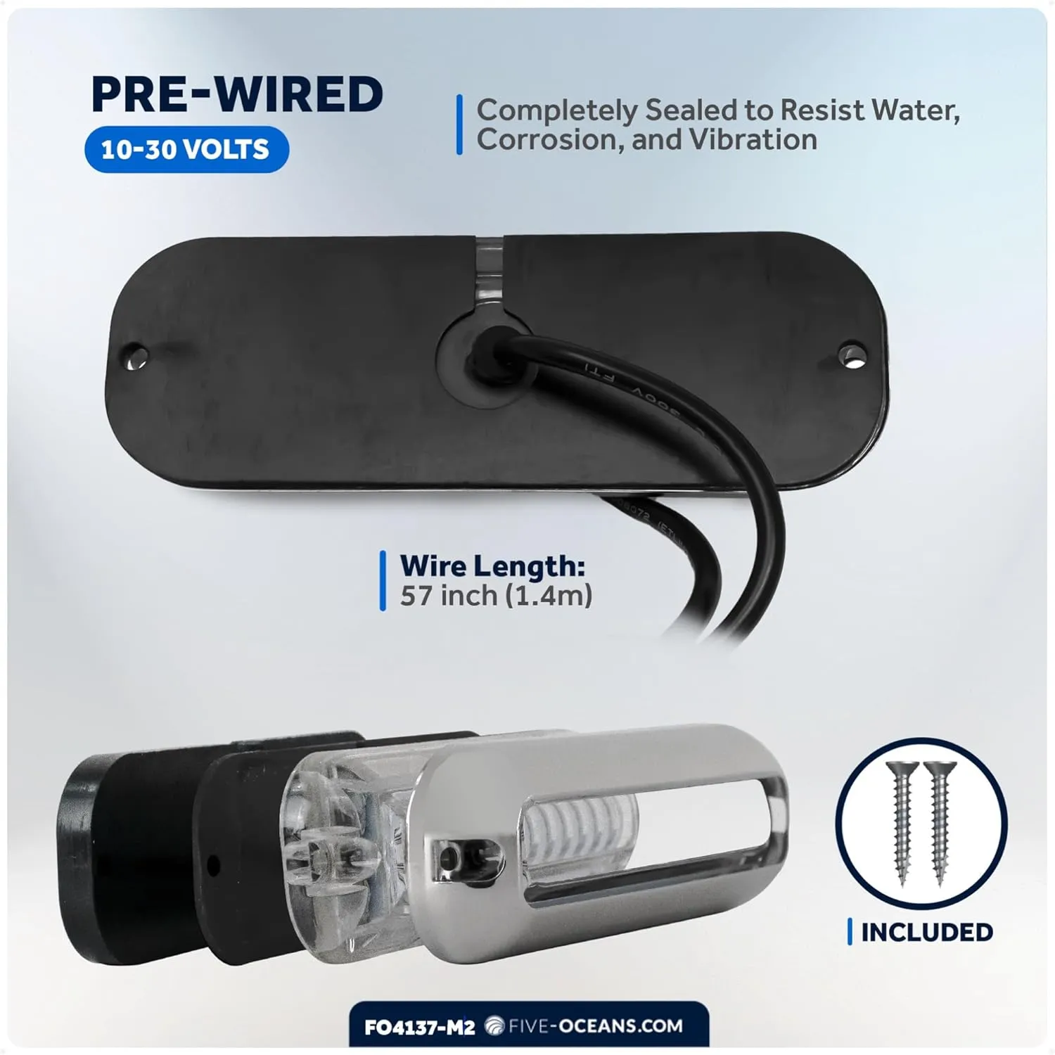 Five Oceans 2-Pack Underwater Boat Lights - Underwater Lights for Boat, Boat Cockpit Light, White LED High Power 1700LM, Marine-Grade 316 Stainless Steel Bezel, 12V DC, Waterproof IP68 - FO4137-M2