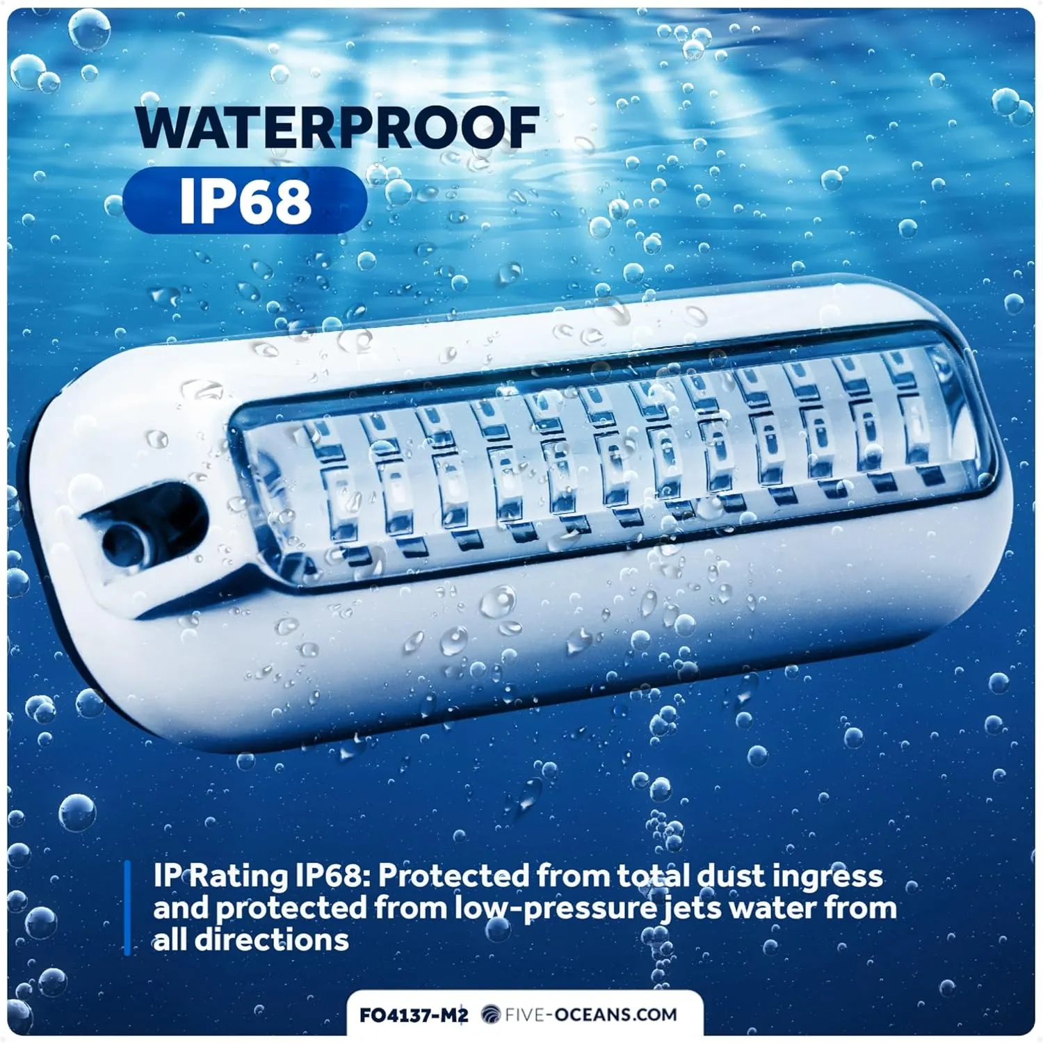 Five Oceans 2-Pack Underwater Boat Lights - Underwater Lights for Boat, Boat Cockpit Light, White LED High Power 1700LM, Marine-Grade 316 Stainless Steel Bezel, 12V DC, Waterproof IP68 - FO4137-M2