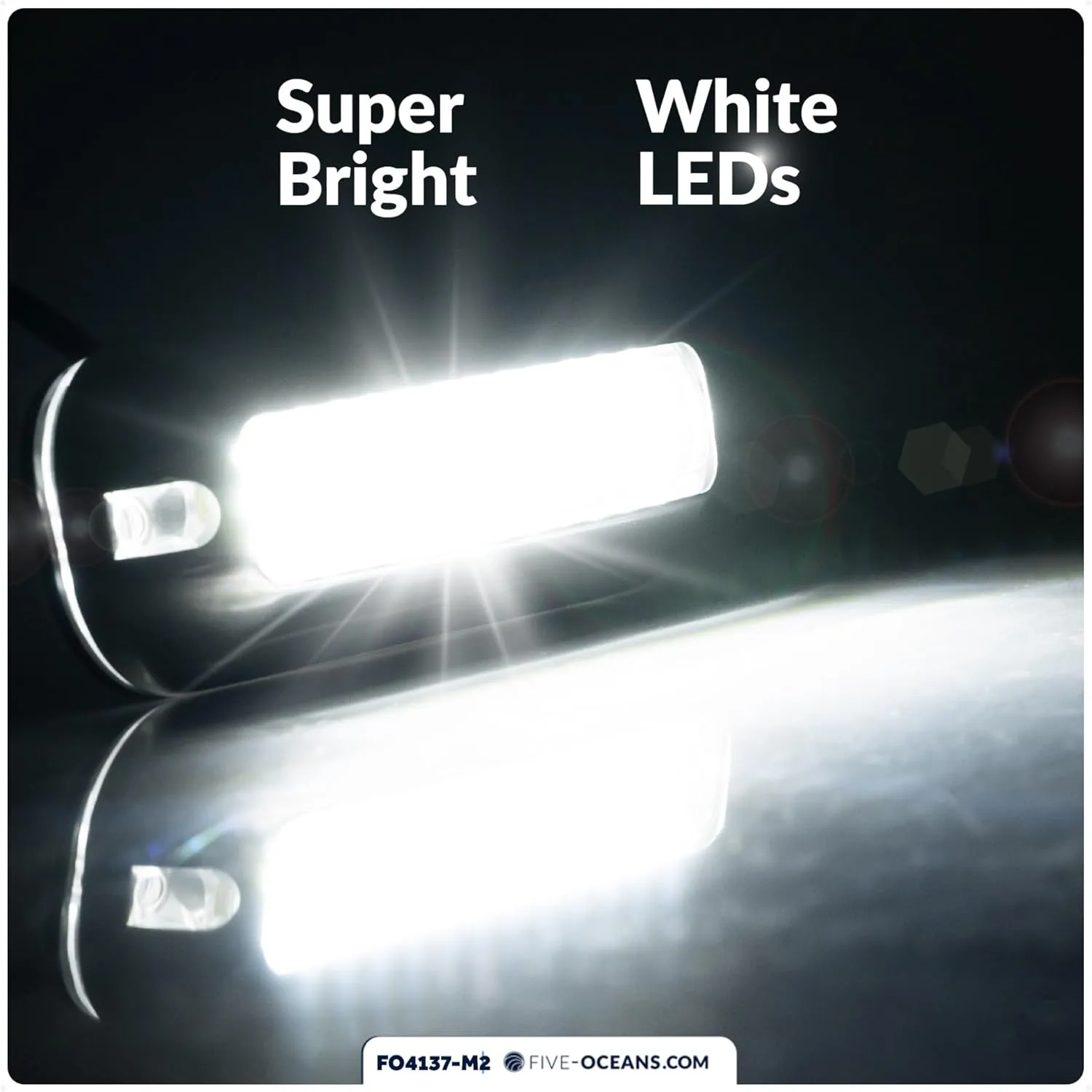 Five Oceans 2-Pack Underwater Boat Lights - Underwater Lights for Boat, Boat Cockpit Light, White LED High Power 1700LM, Marine-Grade 316 Stainless Steel Bezel, 12V DC, Waterproof IP68 - FO4137-M2