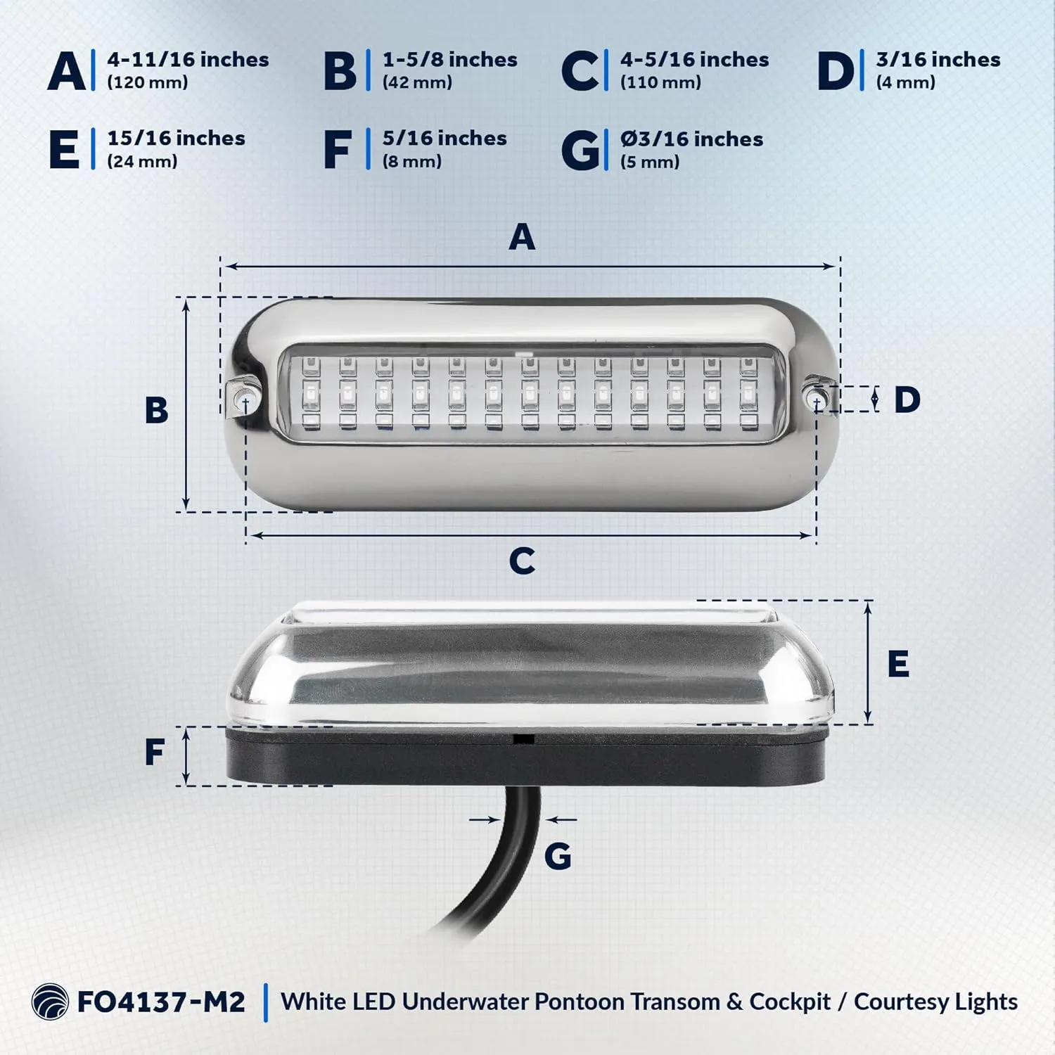 Five Oceans 2-Pack Underwater Boat Lights - Underwater Lights for Boat, Boat Cockpit Light, White LED High Power 1700LM, Marine-Grade 316 Stainless Steel Bezel, 12V DC, Waterproof IP68 - FO4137-M2