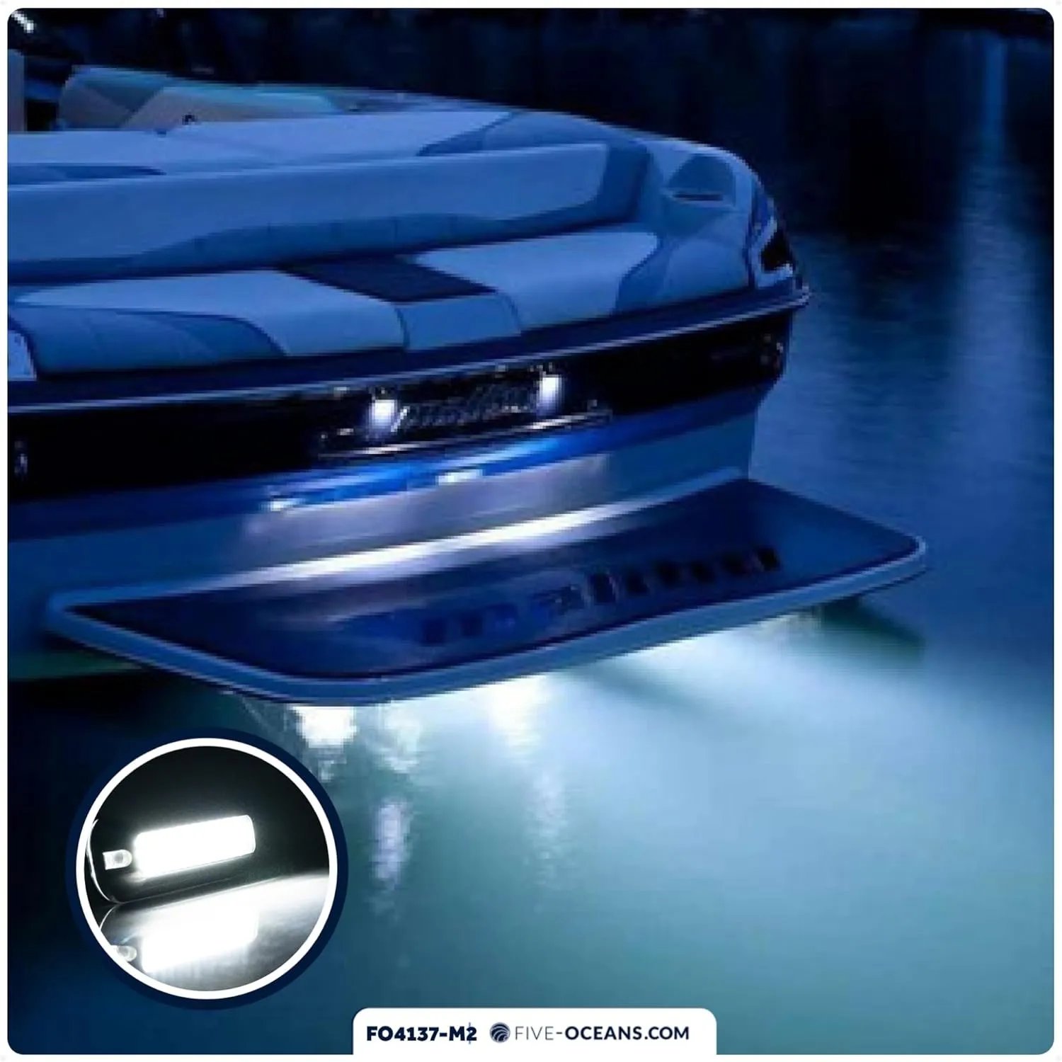 Five Oceans 2-Pack Underwater Boat Lights - Underwater Lights for Boat, Boat Cockpit Light, White LED High Power 1700LM, Marine-Grade 316 Stainless Steel Bezel, 12V DC, Waterproof IP68 - FO4137-M2