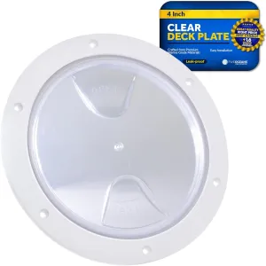 Five Oceans 4" Boat Hatch, Marine Round Inspection Deck Plate Hatch with Detachable Clear Lid, UV-Resistant ABS White Plastic, for Pontoon, Fishing Boat, Bass Boat, Yacht, RVs, Caravan - FO4463