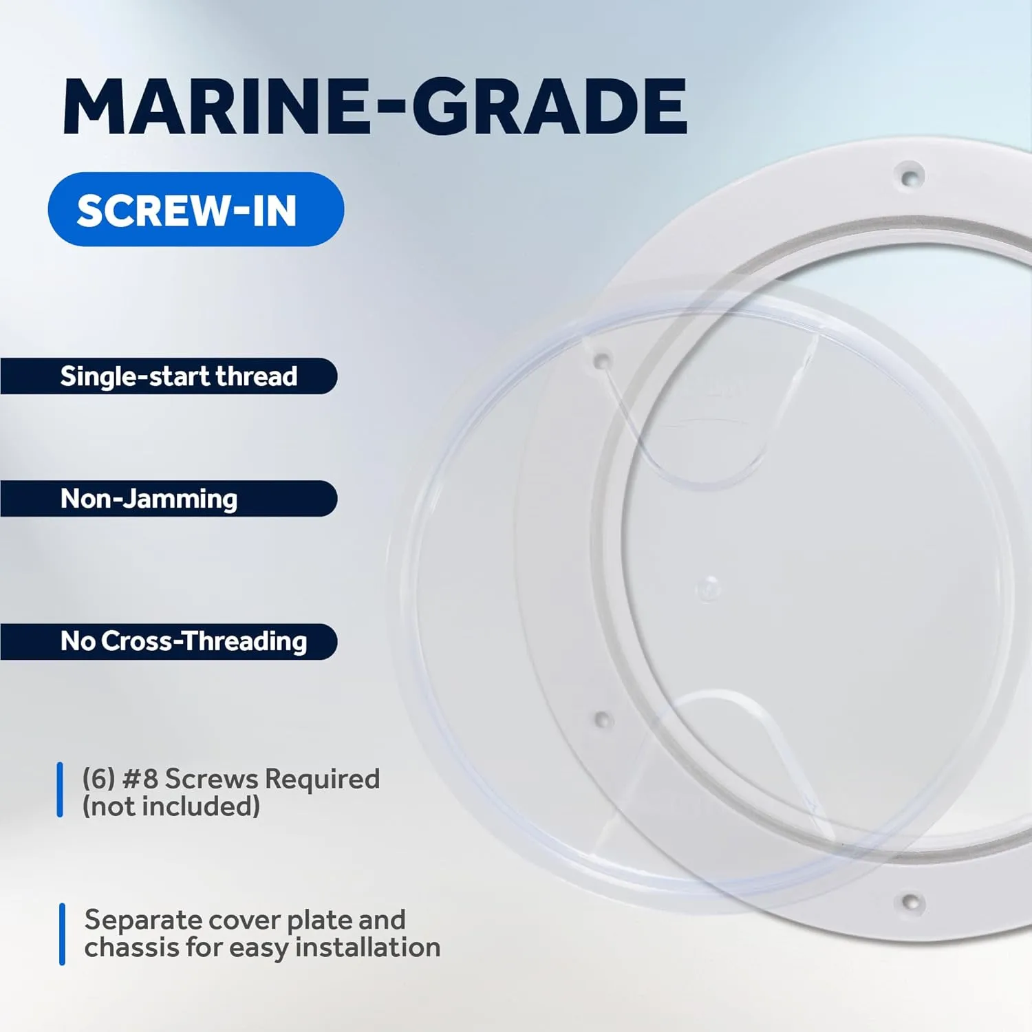 Five Oceans 4" Boat Hatch, Marine Round Inspection Deck Plate Hatch with Detachable Clear Lid, UV-Resistant ABS White Plastic, for Pontoon, Fishing Boat, Bass Boat, Yacht, RVs, Caravan - FO4463