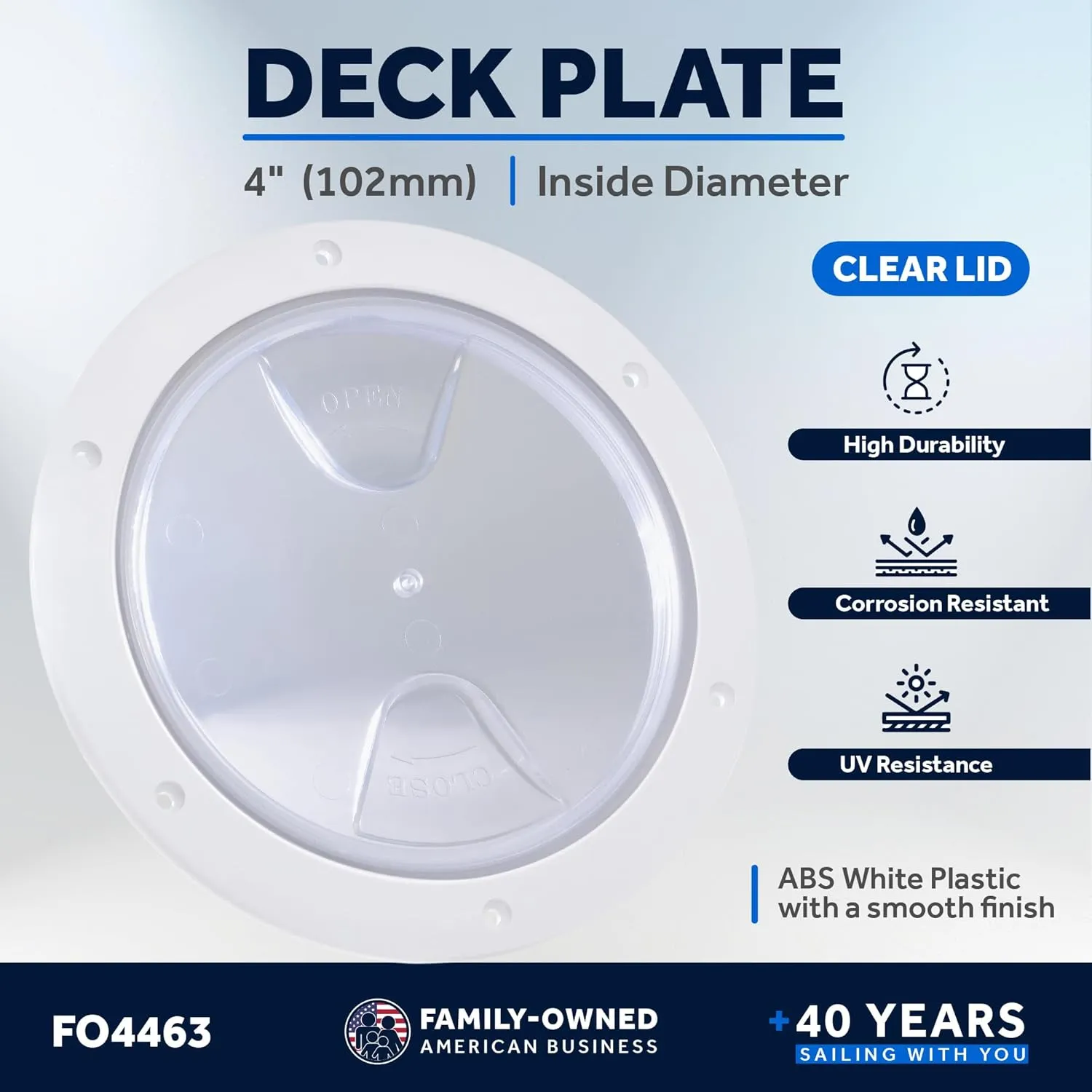Five Oceans 4" Boat Hatch, Marine Round Inspection Deck Plate Hatch with Detachable Clear Lid, UV-Resistant ABS White Plastic, for Pontoon, Fishing Boat, Bass Boat, Yacht, RVs, Caravan - FO4463