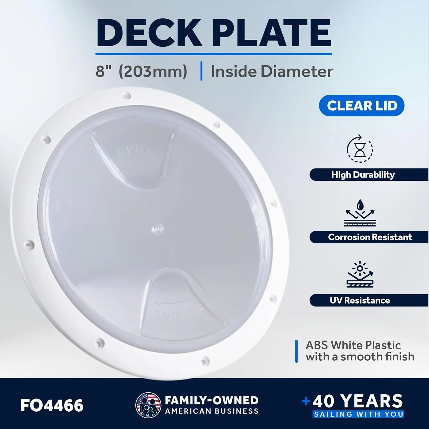 Five Oceans 8" Boat Hatch, Marine Round Inspection Deck Plate Hatch with Detachable Clear Lid, UV-Resistant ABS White Plastic, for Pontoon, Fishing Boat, Bass Boat, Yacht, RVs, Caravan - FO4466