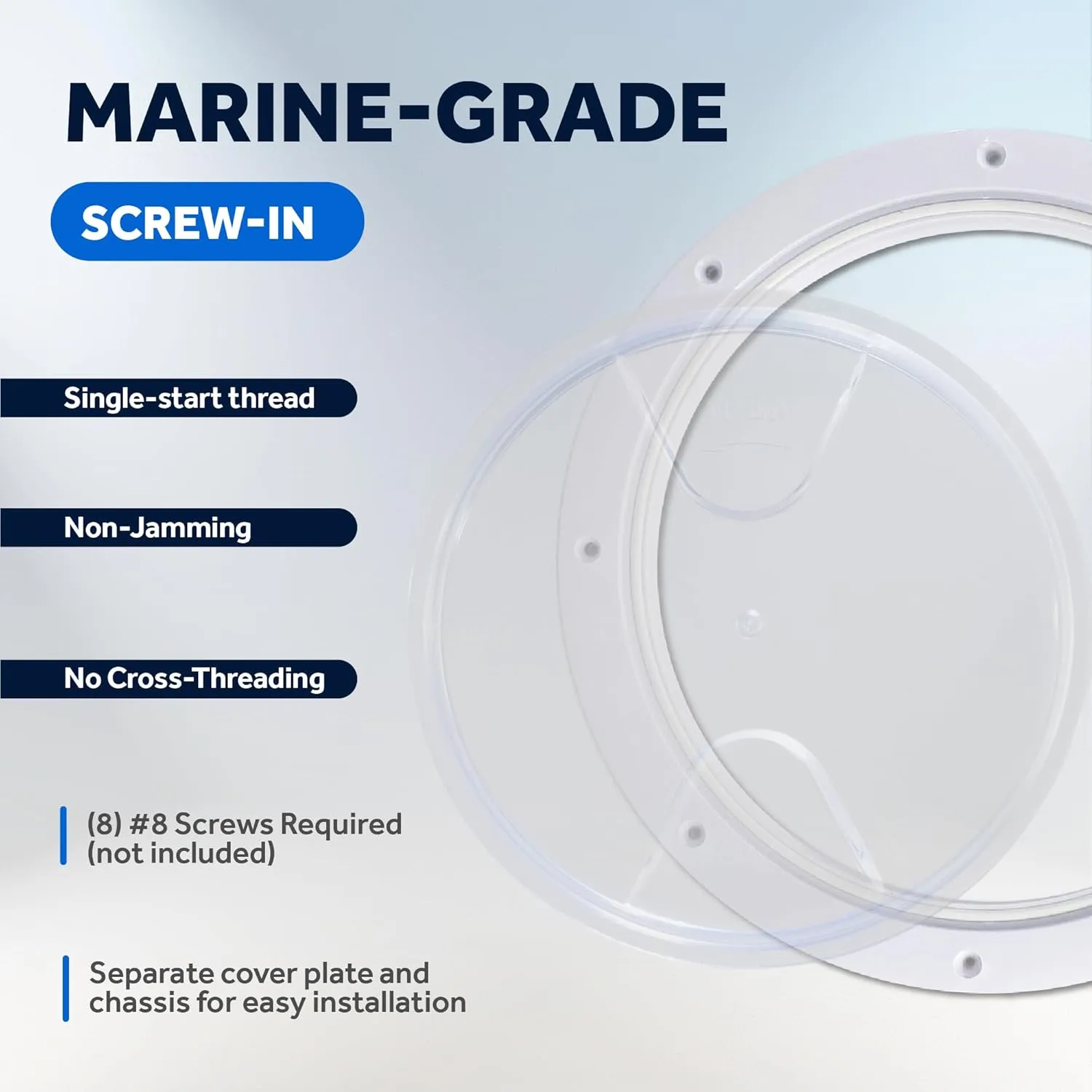 Five Oceans 8" Boat Hatch, Marine Round Inspection Deck Plate Hatch with Detachable Clear Lid, UV-Resistant ABS White Plastic, for Pontoon, Fishing Boat, Bass Boat, Yacht, RVs, Caravan - FO4466