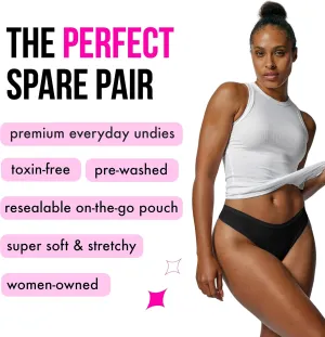 Flex Fit Thong - Women’s Thong for Purse - On-the-Go Emergency Underwear - 4 Pack - Black