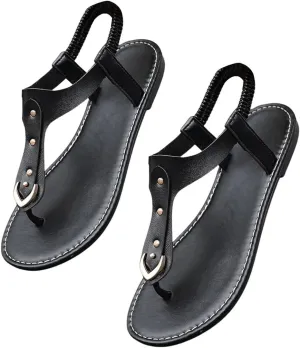 Floerns Women's Rivet Flat Sandal Comfortable Elastic Ankle Strap Dressy Thong Sandals