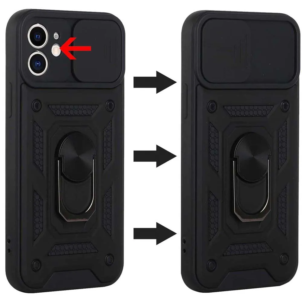 For Apple iPhone 14 Pro Max (6.7") Hybrid Cases with Slide Camera Lens Cover, Ring Holder Kickstand Rugged Dual Layer  Phone Case Cover