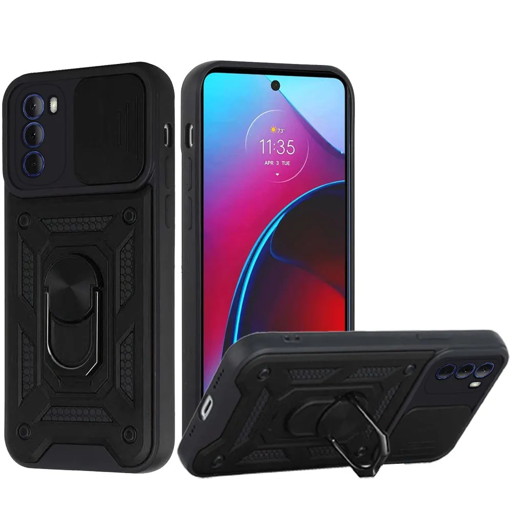 For Apple iPhone 14 Pro Max (6.7") Hybrid Cases with Slide Camera Lens Cover, Ring Holder Kickstand Rugged Dual Layer  Phone Case Cover
