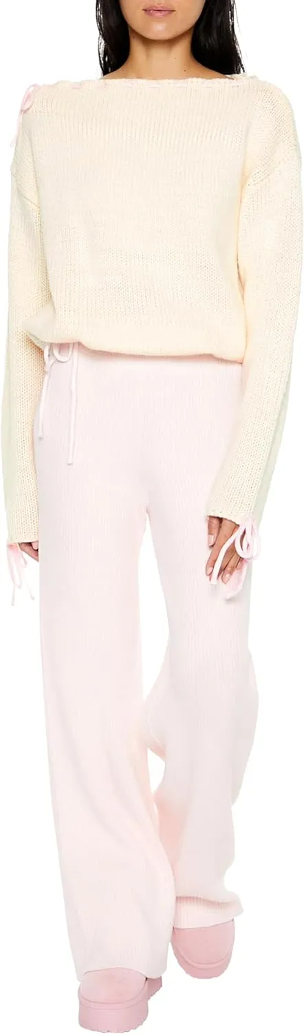 Forever 21 Women's Ribbed Lace-up Sweater