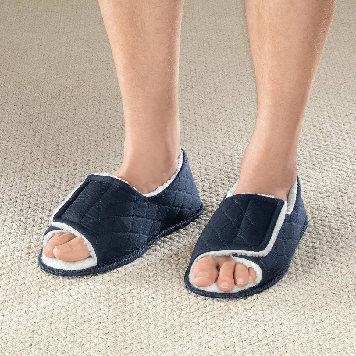 Fox Valley Traders Silver StepsTM Open Toe Edema Slippers Mens, Navy Blue