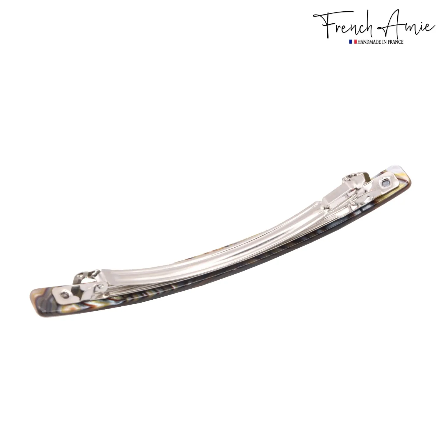 French Amie Long and Thin Large 4" Celluloid Automatic Handmade Hair Clip for Girls Strong Hold No Slip Grip Hair Claw Clips for Women, Made in France (Onyx)