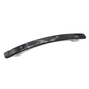 French Amie Long and Thin Large 4" Celluloid Handmade No Slip Durable Hair Barrette Clip for Women, Made in France (Black Nycra)