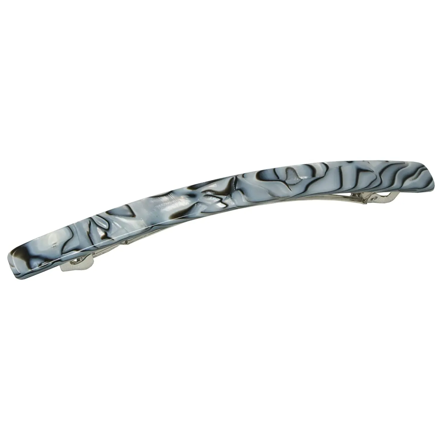 French Amie Long and Thin Large 4" Handmade Celluloid Hair Barrette Clip for Girls Automatic Strong Hold Hair Clips for Women No Slip Durable Paris Hair Accessories, Made in France (Gray Magma)