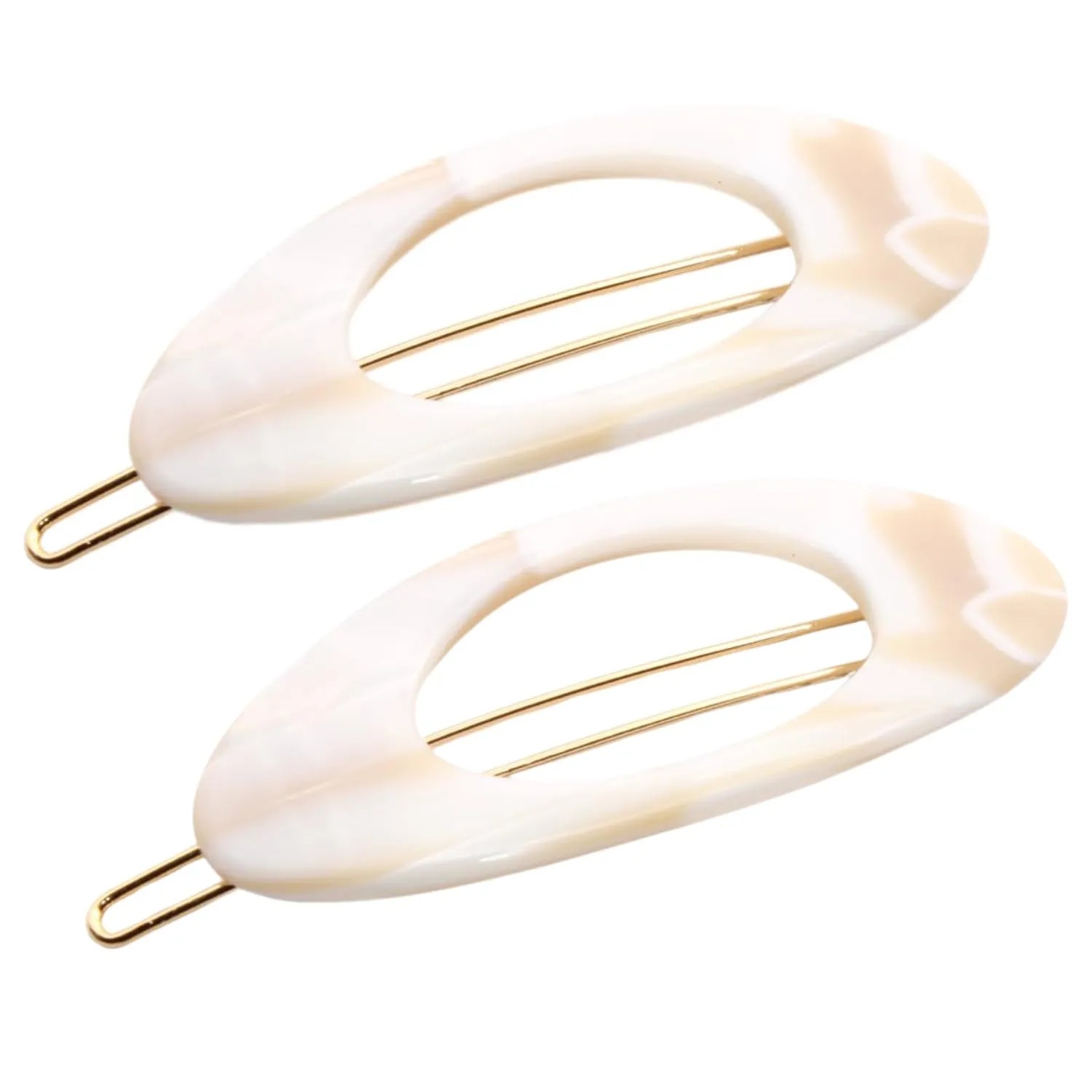 French Amie Oval Small 2 1/4” Ivory Celluloid Acetate Side Slide In Strong Hold Hair Clip Barrettes with Tige Boule Clasp for Girls and Women, Made in France