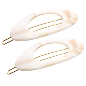 French Amie Oval Small 2 1/4” Ivory Celluloid Acetate Side Slide In Strong Hold Hair Clip Barrettes with Tige Boule Clasp for Girls and Women, Made in France