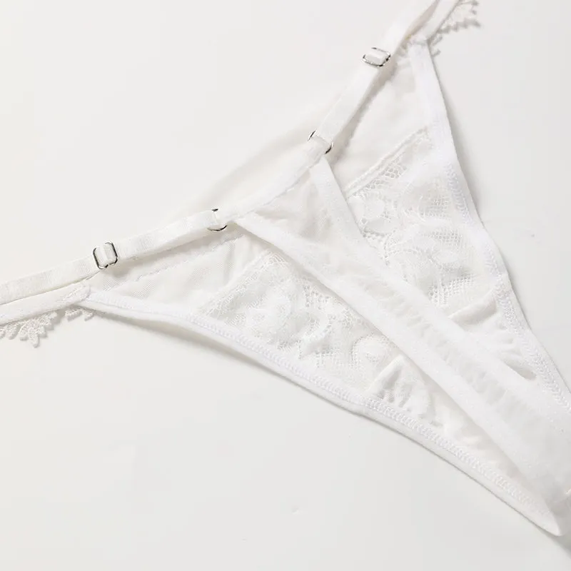 French Lace Embroidered Satin Sexy Thong Panties