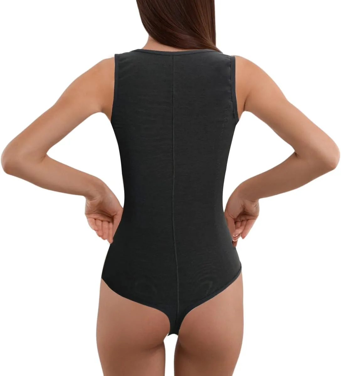 Front Open Bodysuit Firm Control Shapewear Thong Double Lined Sculpting Sleeveless for Wedding Dress Beige Black