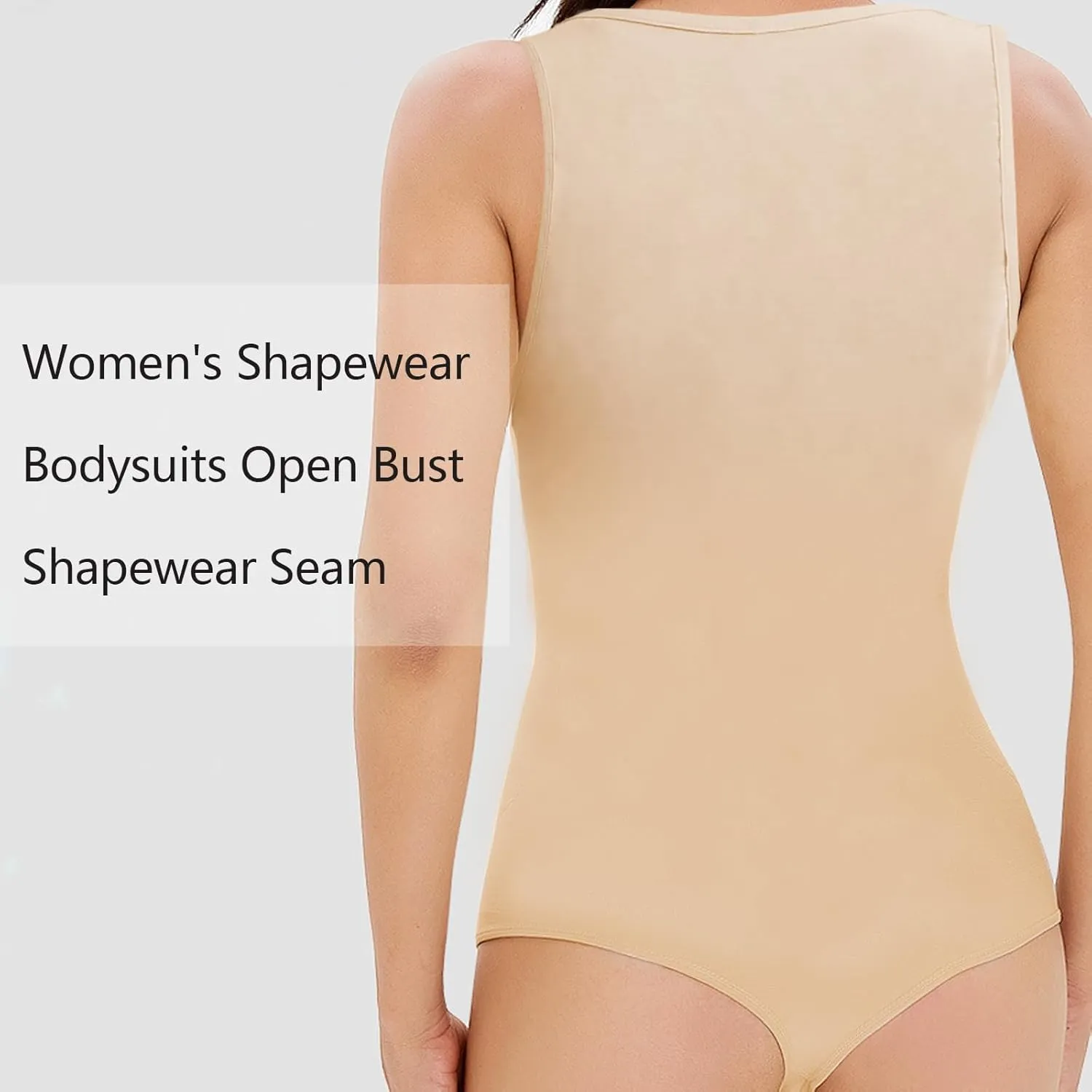Front Open Bodysuit Firm Control Shapewear Thong Double Lined Sculpting Sleeveless for Wedding Dress Beige Black
