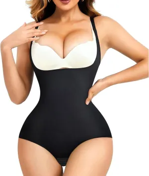 Front Open Bodysuit Firm Control Shapewear Thong Double Lined Sculpting Sleeveless for Wedding Dress Beige Black