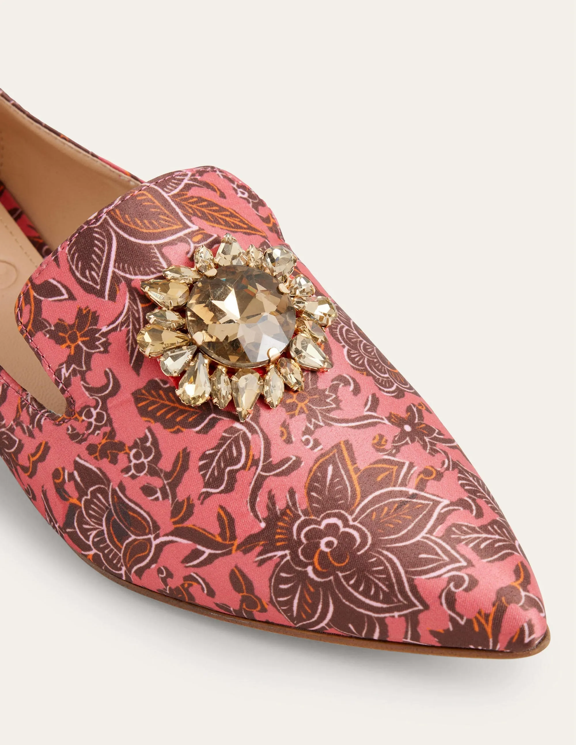 Gemusterte Loafer mit Verzierungen-Blassrosa, Florales Gobelinmuster