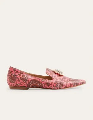 Gemusterte Loafer mit Verzierungen-Blassrosa, Florales Gobelinmuster