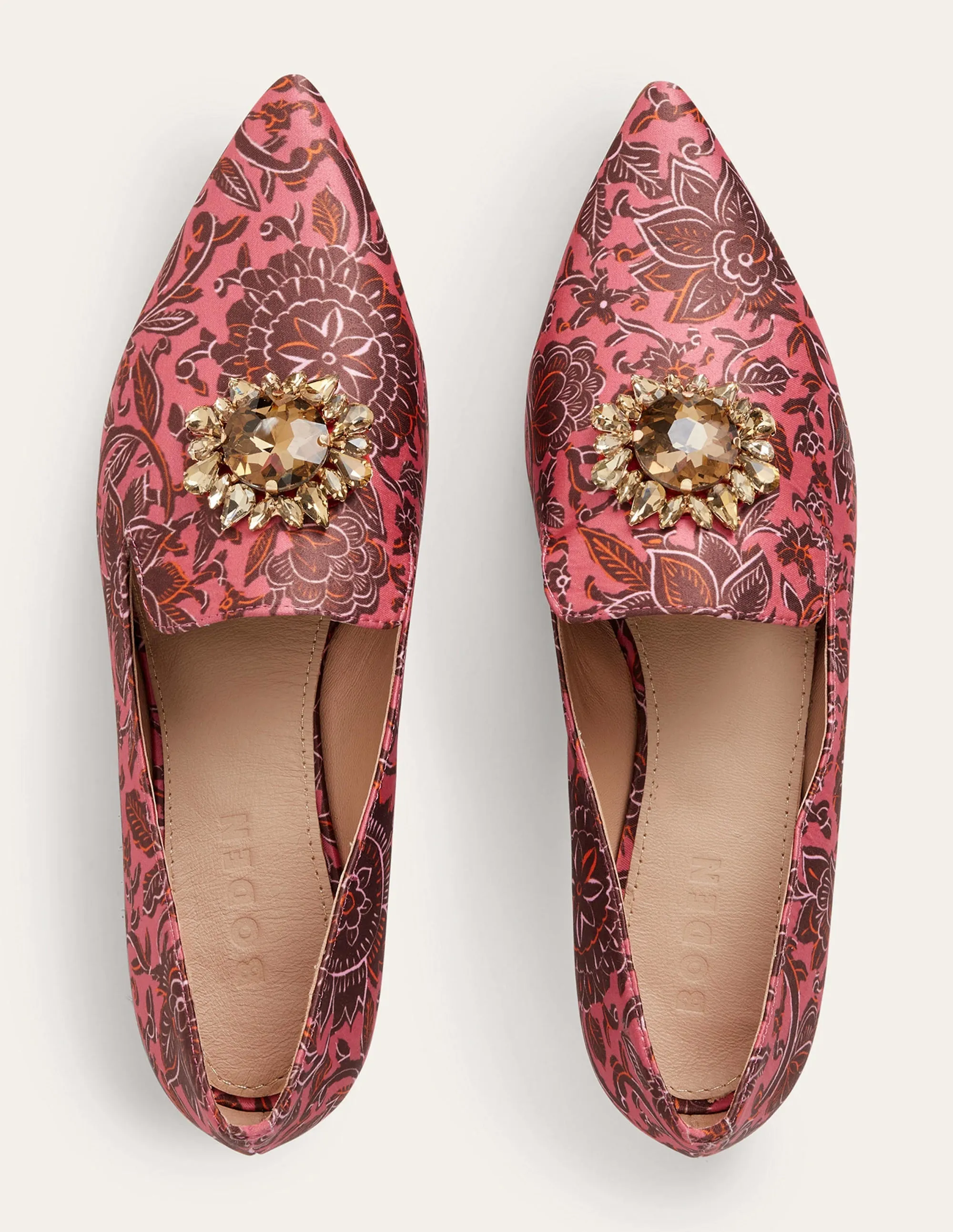 Gemusterte Loafer mit Verzierungen-Blassrosa, Florales Gobelinmuster