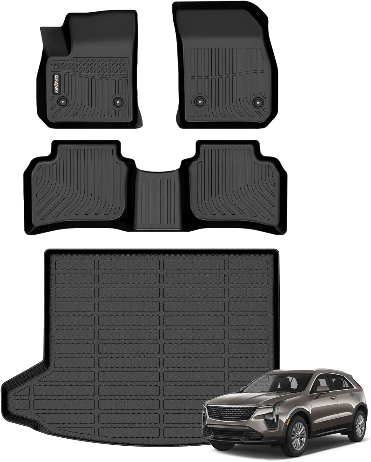 GINOWY-Floor Mats with Cargo Liner for Cadillac XT4 2019-2025丨TPE All Weather Car Floor for Cadillac XT4丨XT4 Car Mats, XT4 Cargo Mat Trunk Mat for Cadillac XT4 Car Accessories