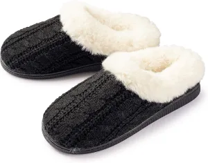 Girls Cable Knit Slippers Fleece Lined House Shoe
