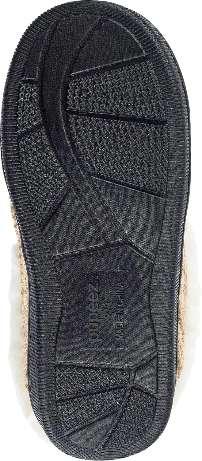 Girls Cable Knit Slippers Fleece Lined House Shoe