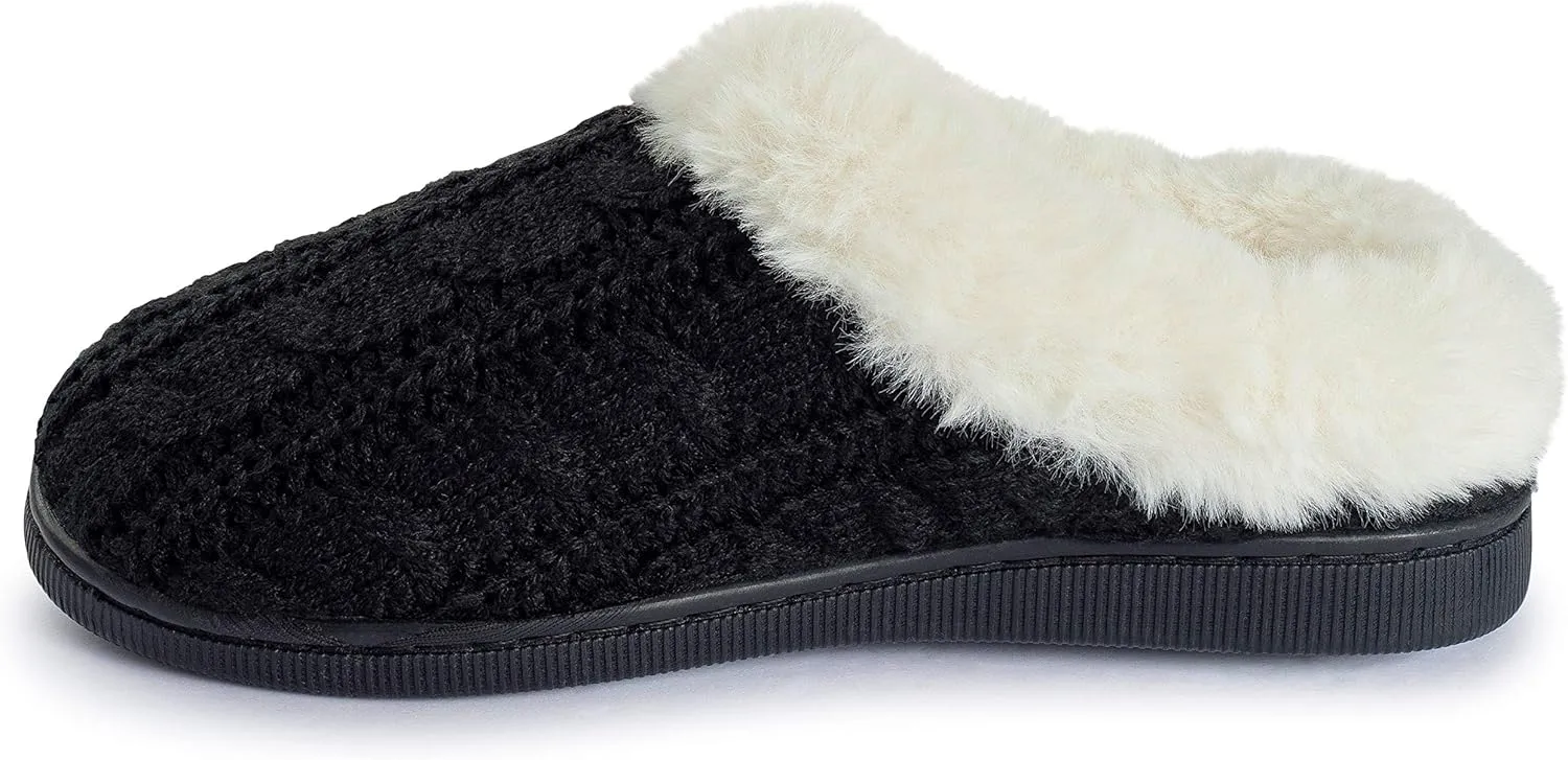 Girls Cable Knit Slippers Fleece Lined House Shoe
