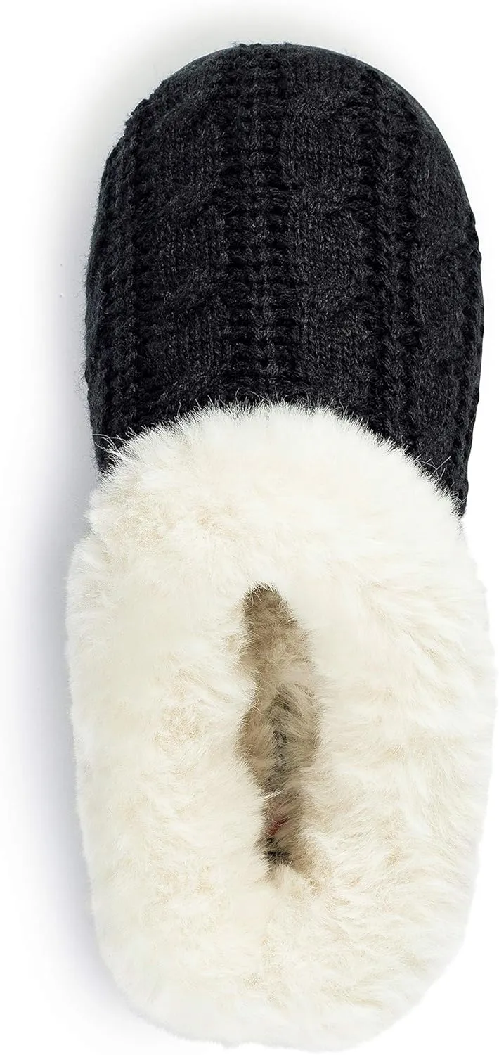 Girls Cable Knit Slippers Fleece Lined House Shoe