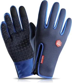 Gloves Full Finger Anti-Slip Shock-Absorbing Touchscreen Gloves,Winter Windproof Thermal Gloves Motorcycle Gloves for Riding (Color : Blue, Size : L)